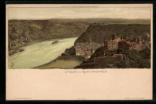 Künstler-AK Carl Biese: St. Goar, Blick auf die Ruine Rheinfels