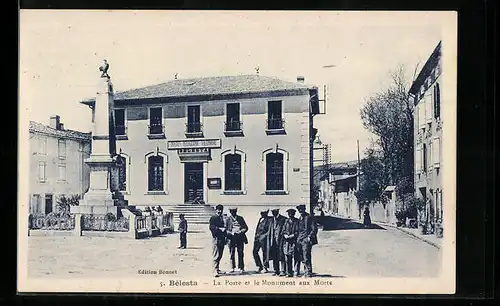 AK Belesta, La Poste et le Monument aux Morts