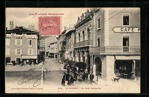 AK Saint-Girons, La Rue Gambetta, Cafe