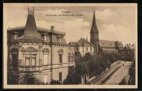 AK Ohligs, Südstrasse mit Katholischer Kirche