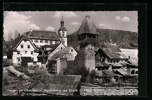 AK Tiengen /Oberrhein, Storchenturm und Schloss