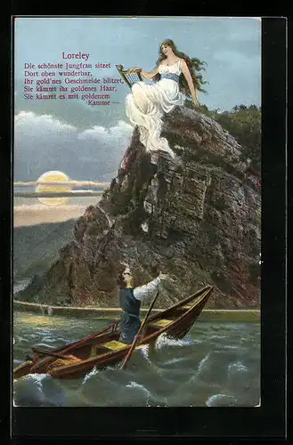 AK Die Loreley mit Leier auf dem Loreleyfelsen