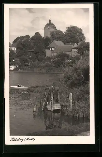 AK Schönberg, Teich mit Blick zur Kirche