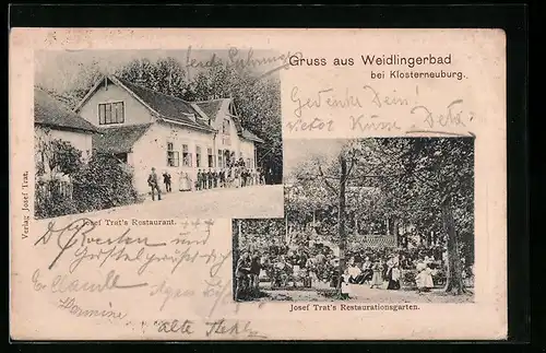 AK Weidling, Weidlingerbad, Josef Trats Restaurant mit Garten