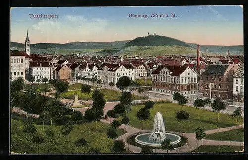 AK Tuttlingen, Blick auf einen Park mit Fontaine, Teilansicht, Honburg