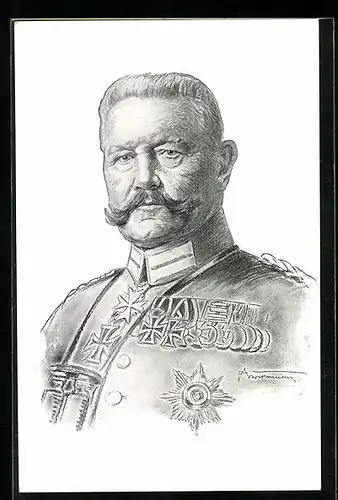 Künstler-AK Generalfeldmarschall Paul von Hindenburg in Uniform mit Eisernem Kreuz