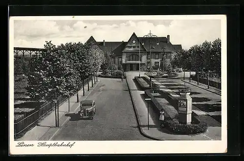 AK Lünen, Hauptbahnhof mit Strassenpartie