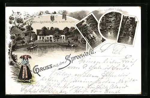 Lithographie Lehde, Gasthaus zum fröhlichen Hecht, Dolzkefliess, Wasserfall