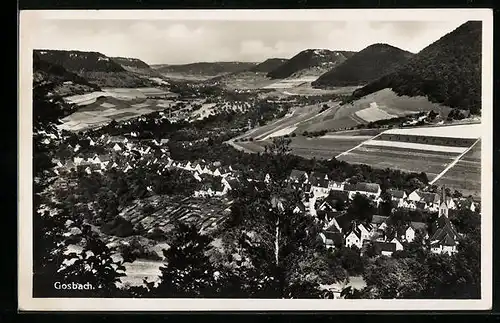 AK Gosbach, Ortsansicht mit Berglandschaft