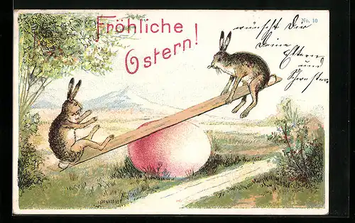 AK Osterhasen auf der Wippe