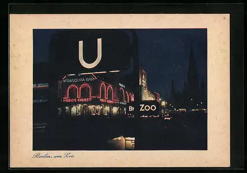 AK Berlin, U-Bahnhof am Zoo bei Nacht