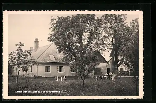 AK Mauerbach, Hainbuch, Familie am Tisch im Garten