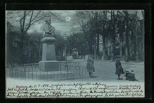 Mondschein-AK Eppendorf, Blick auf das Heineke-Denkmal