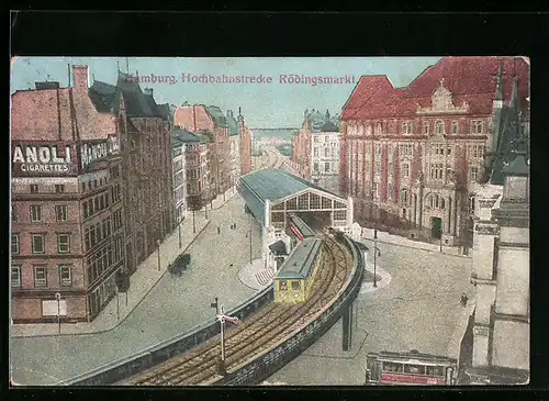 AK Hamburg, Hochbahnstrecke a. Rödingsmarkt, U-Bahn