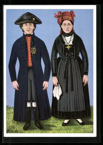 AK Günzburg, Hochzeitstracht um 1850, schwäbische Tracht