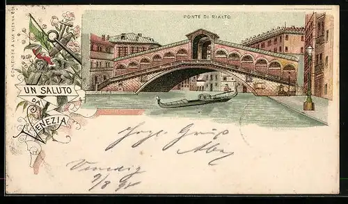 Vorläufer-Lithographie Venezia, Ponte di Rialto 1895