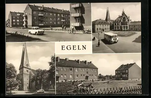 AK Egeln, Strasse der Freundschaft, Marktplatz, Ev. Stadtkirche