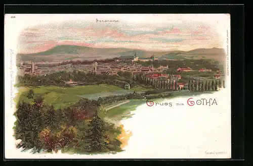 Lithographie Gotha, Panoramaansicht