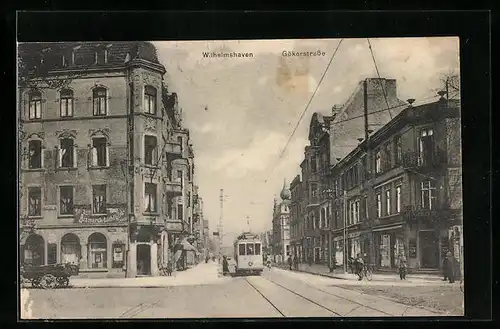 AK Wilhelmshaven, Gökerstrasse mit Strassenbahn