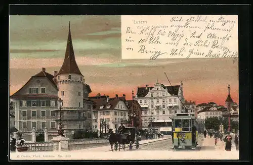 AK Luzern, Seebrücke mit Strassenbahn