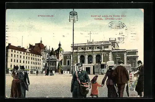 AK Stockholm, Gustav Adolfs Torg och Kongl. Operahuset, Strassenbahn