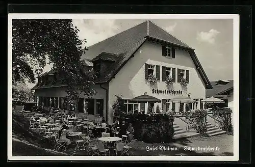 AK Insel Mainau, Gartenlokal am Gasthaus Schwedenschenke