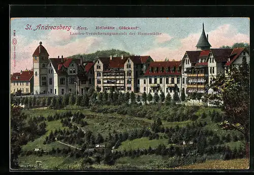AK St. Andreasberg im Harz, Blick über die Parkanlagen auf die Heilstätte Glückauf