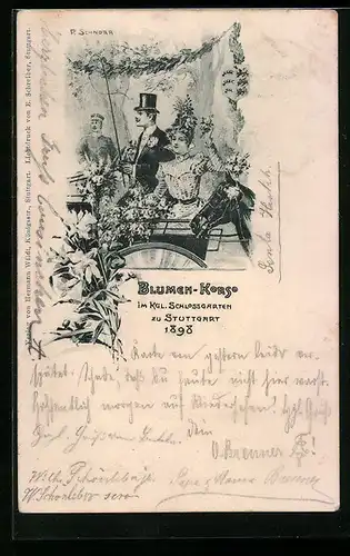 Lithographie Stuttgart, Blumen-Korso im Kgl. Schlossgarten