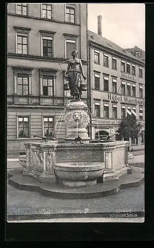 AK Leipzig, Mägdebrunnen am Hotel Wartburg