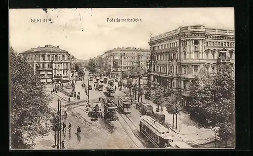 AK Berlin, Strassenbahnen auf der Potsdamer Brücke