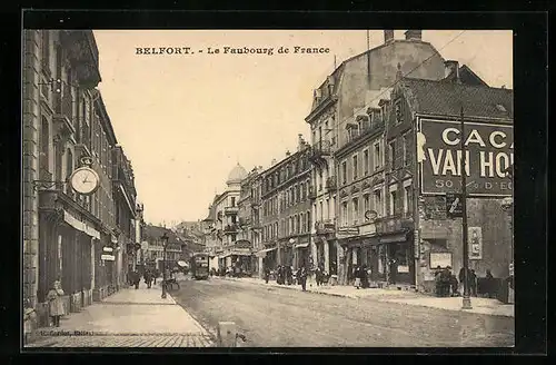 AK Belfort, Le Faubourg de France, Strassenbahn