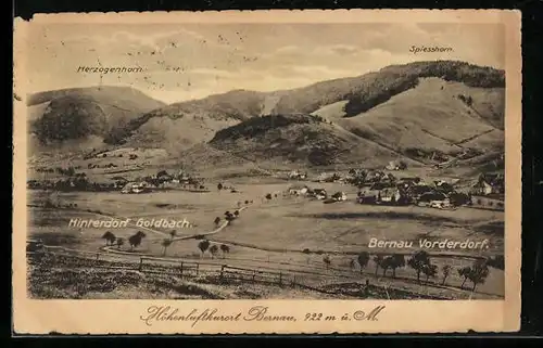 AK Bernau, Blick auf das Bernau Vorderdorf und Hinterdorf Goldbach, Blick zum Herzogenhorn