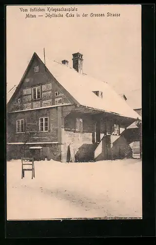 AK Mitau, Idyllische Ecke in der Grossen Strasse im Winter