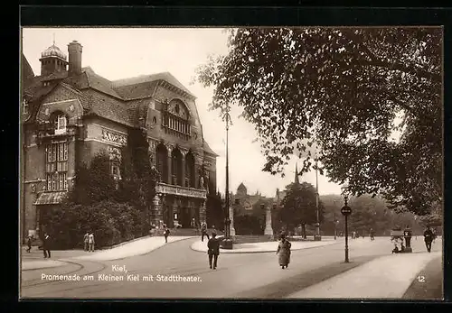 AK Kiel, Promenade am kleinen Kiel mit Stadttheater