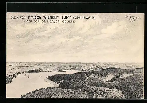 AK Berlin-Grunewald, Blick vom Kaiser Wilhelm-Turm nach Spandauer Gegend