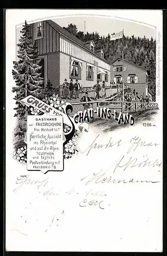 Lithographie Freiburg i. B., Gasthaus zur Friedrichshöhe, Rasthaus Schauinsland