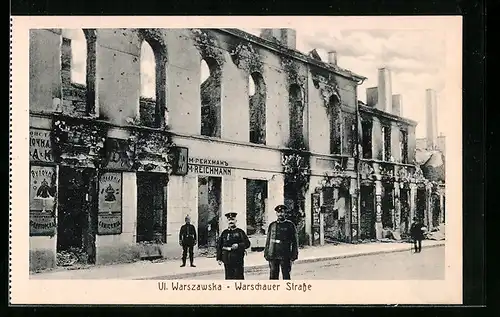 AK Kalisch, Warschauer Strasse, Soldaten in Uniform