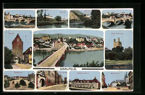 AK Saalfeld, Marktplatz, Schloss & Saaltor