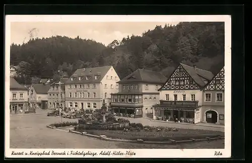 AK Berneck / Fichtelgebirge,  Platz mit Gasthaus Meckel