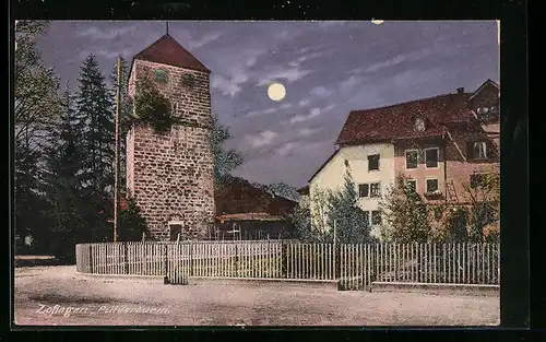 AK Zofingen, Pulverturm bei Vollmond, Ortspartie