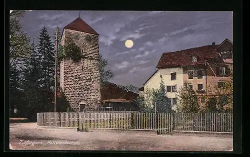 AK Zofingen, Pulverturm mit Strasse bei Vollmond