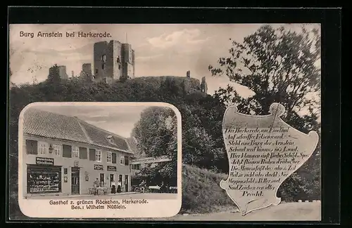 AK Harkerode, Gasthof zum grünen Röckchen W. Nüsslein, Burg Arnstein