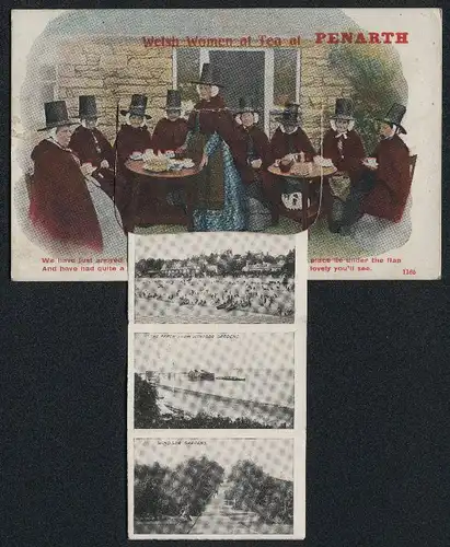 Leporello-AK Penarth, Welsh Women at Tea, The Pier, Alexandra Park