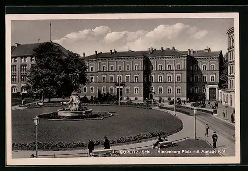 AK Görlitz /Schl., Hindenburg-Platz mit Amtsgericht