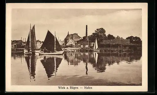 AK Wiek a. Rügen, Hafenpartie mit Segelbooten