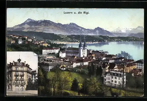 AK Luzern, Ortsansicht u. die Rigi