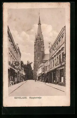 AK Kevelaer, Hauptstrasse mit Kirche