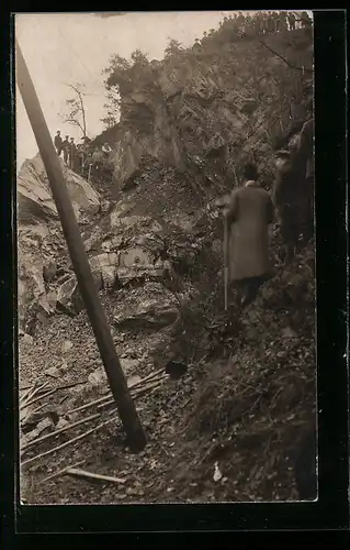 Foto-AK Braunsdorf, Felssturz am Harrasfelsen ca. 1913