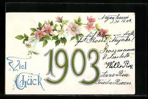 AK Jahreszahl 1903 mit Wildrosen