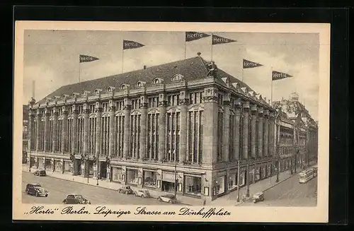 AK Berlin, Kaufhaus Hertie in der Leipziger Strasse aus der Vogelschau